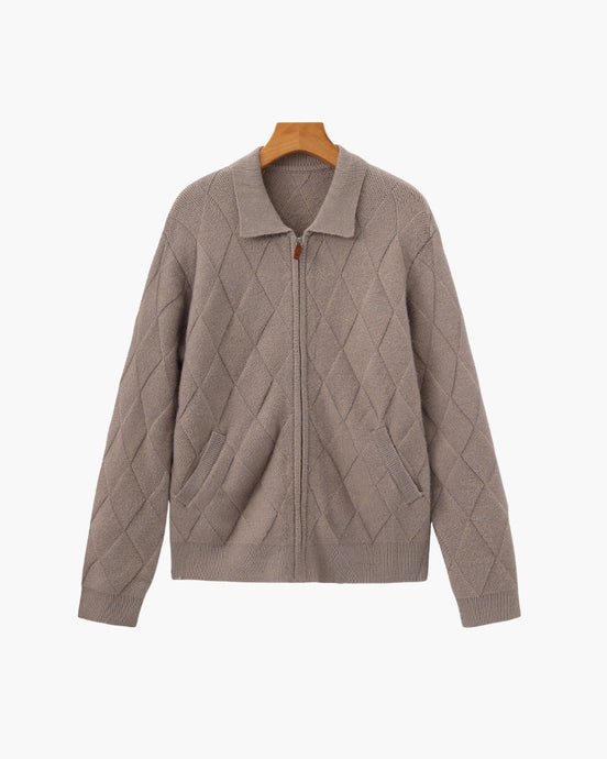 Heritage Cardigan De Punto Diamante Con Cremallera En Mezcla De Lana Y Algodón Edición Limitada