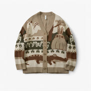 Cárdigan De Punto Con Estampado Animal Jacquard, Botones Frontales, Corte Suelto, Edición Exclusiva