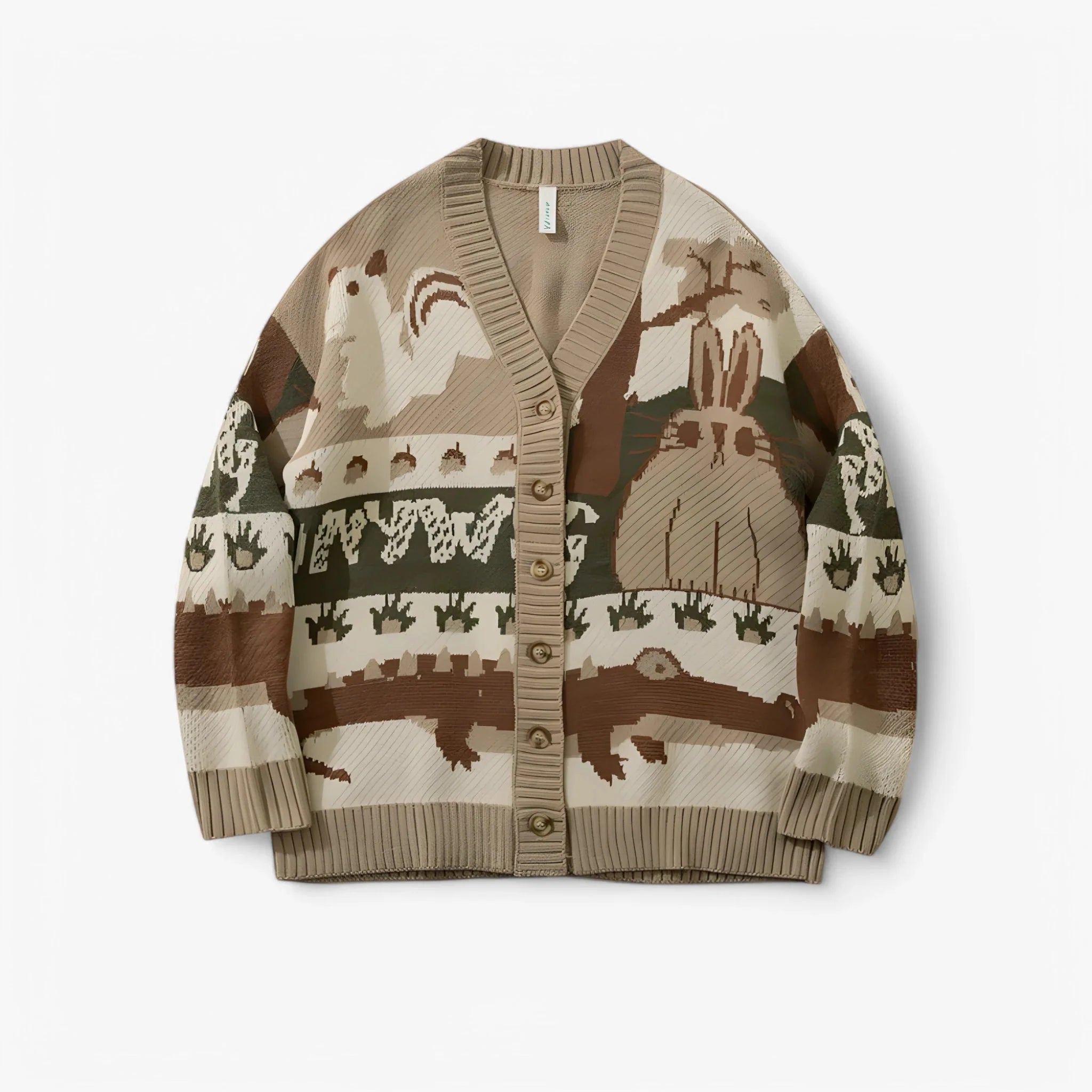 Cárdigan De Punto Con Estampado Animal Jacquard, Botones Frontales, Corte Suelto, Edición Exclusiva