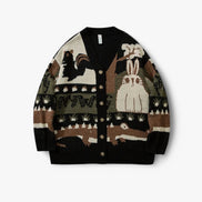 Cárdigan De Punto Con Estampado Animal Jacquard, Botones Frontales, Corte Suelto, Edición Exclusiva