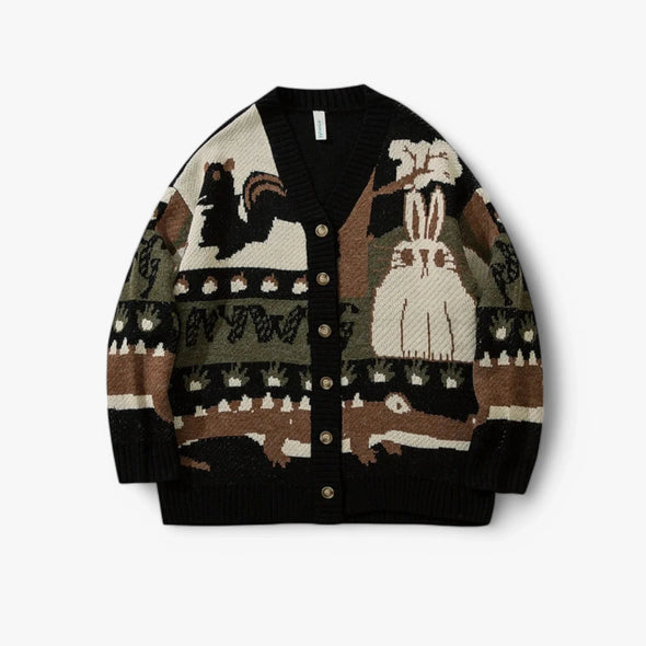 Cárdigan De Punto Con Estampado Animal Jacquard, Botones Frontales, Corte Suelto, Edición Exclusiva