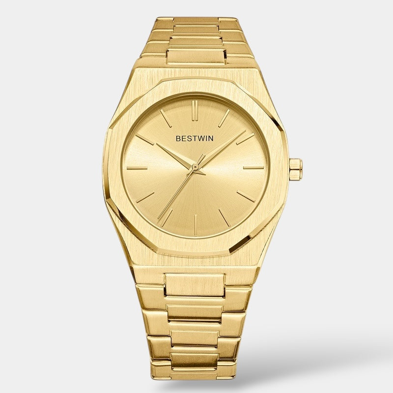 Old Money Reloj De Metal Con Esfera Azul Minimalista Y Bisel Octagonal De Acero Cepillado Edición Limitada