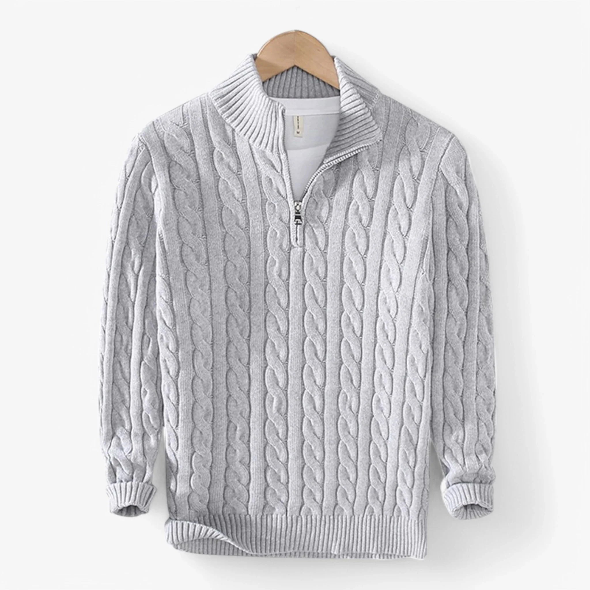 Suéter Trenzado de Algodón Premium Exclusivo con Cremallera