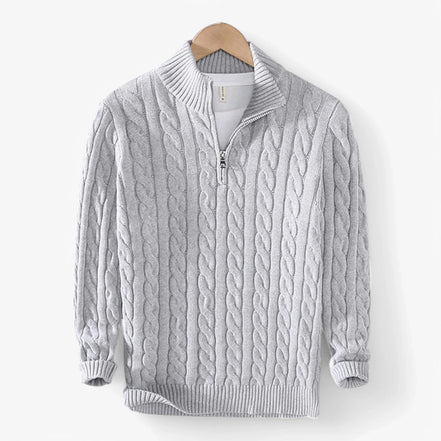 Suéter Trenzado de Algodón Premium Exclusivo con Cremallera