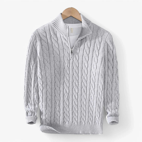 Suéter Trenzado de Algodón Premium Exclusivo con Cremallera