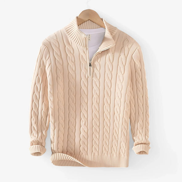 Suéter Trenzado de Algodón Premium Exclusivo con Cremallera