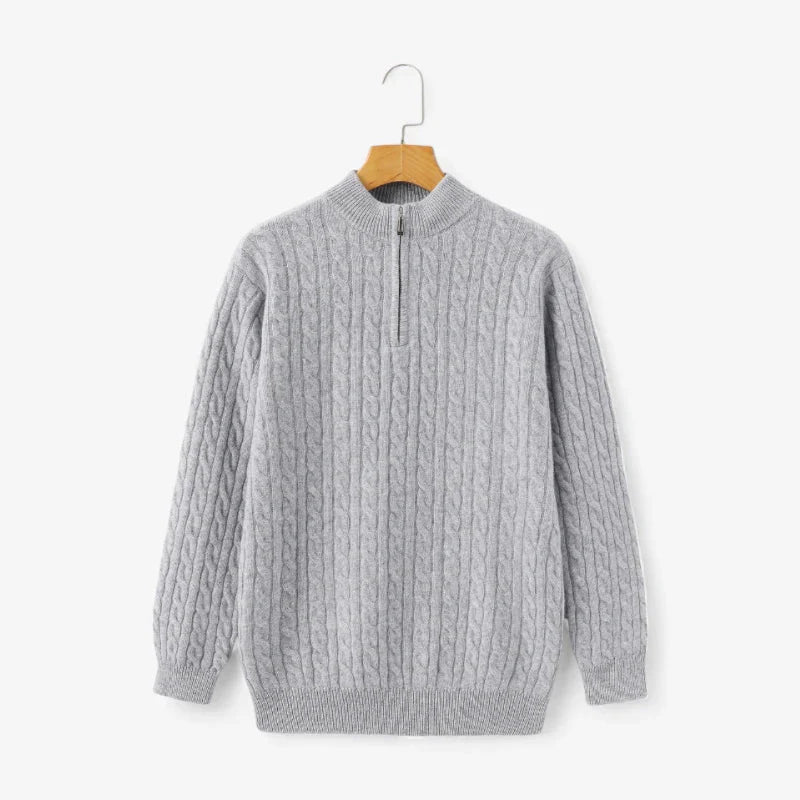Suéter de Cachemira Heritage con Media Cremallera y Punto Trenzado de Cuello Alto Exclusivo