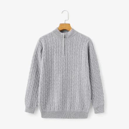 Suéter de Cachemira Heritage con Media Cremallera y Punto Trenzado de Cuello Alto Exclusivo