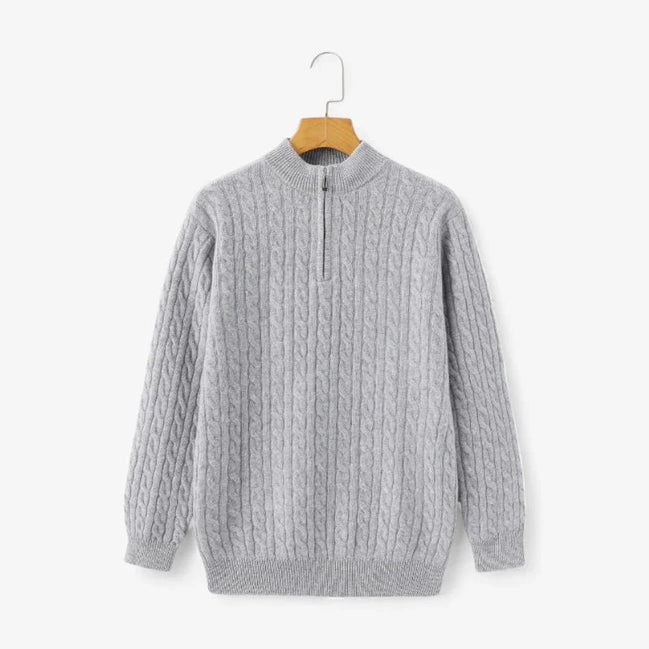 Suéter de Cachemira Heritage con Media Cremallera y Punto Trenzado de Cuello Alto Exclusivo