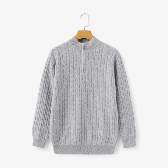 Suéter de Cachemira Heritage con Media Cremallera y Punto Trenzado de Cuello Alto Exclusivo