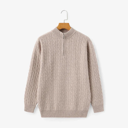 Suéter de Cachemira Heritage con Media Cremallera y Punto Trenzado de Cuello Alto Exclusivo