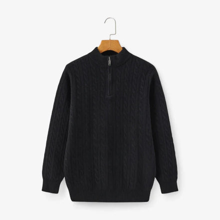 Suéter de Cachemira Heritage con Media Cremallera y Punto Trenzado de Cuello Alto Exclusivo