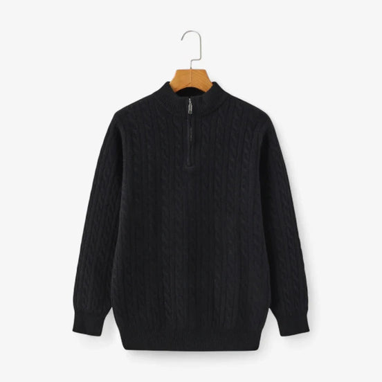 Suéter de Cachemira Heritage con Media Cremallera y Punto Trenzado de Cuello Alto Exclusivo