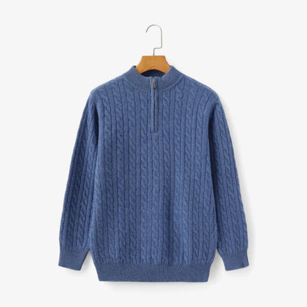 Suéter de Cachemira Heritage con Media Cremallera y Punto Trenzado de Cuello Alto Exclusivo