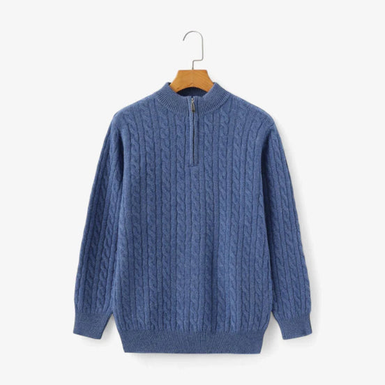 Suéter de Cachemira Heritage con Media Cremallera y Punto Trenzado de Cuello Alto Exclusivo