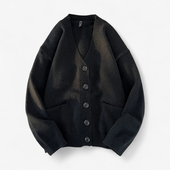Cardigan De Punto Premium Con Escote En V Y Botones Negros
