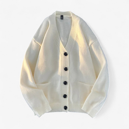 Cardigan De Punto Premium Con Escote En V Y Botones Negros