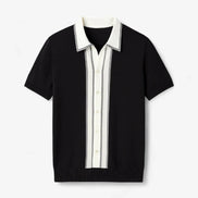 Polo De Punto Con Botones Y Rayas Verticales Edición Limitada Mezcla De Algodón Acabado Contrastante