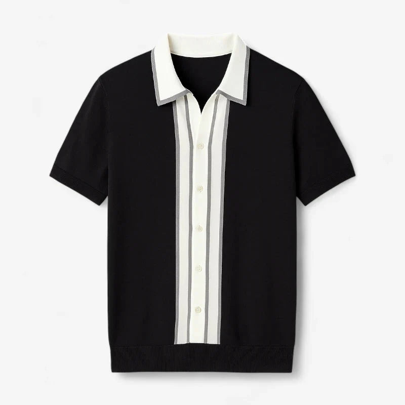 Polo De Punto Con Botones Y Rayas Verticales Edición Limitada Mezcla De Algodón Acabado Contrastante