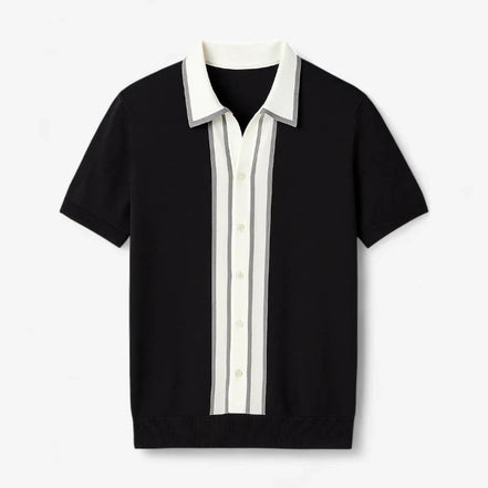 Polo De Punto Con Botones Y Rayas Verticales Edición Limitada Mezcla De Algodón Acabado Contrastante
