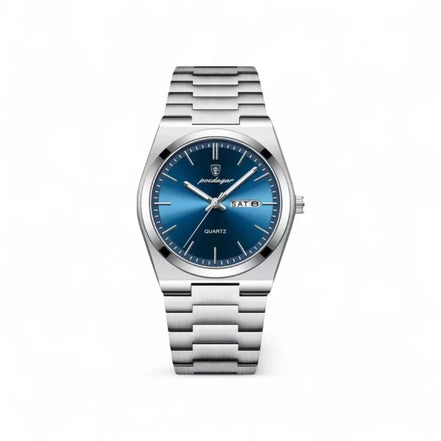 Old Money Reloj Mecánico de Cuerda Manual, Caja y Correa en Acero Cepillado Plateado, Esfera Esmeralda Edición Limitada