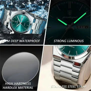 Old Money Reloj Mecánico de Cuerda Manual, Caja y Correa en Acero Cepillado Plateado, Esfera Esmeralda Edición Limitada