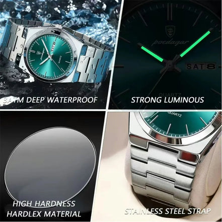 Old Money Reloj Mecánico de Cuerda Manual, Caja y Correa en Acero Cepillado Plateado, Esfera Esmeralda Edición Limitada