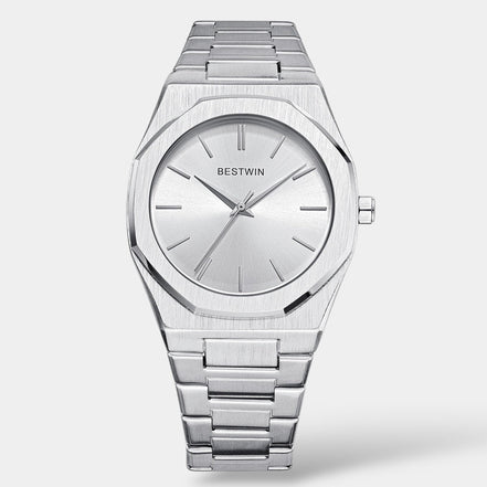 Old Money Reloj De Metal Con Esfera Azul Minimalista Y Bisel Octagonal De Acero Cepillado Edición Limitada