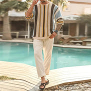 Top De Punto Calado Con Rayas Verticales Silueta Suelta Y Atemporal Edición Limitada Colección Lujo