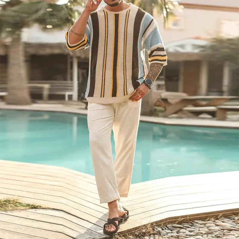 Top De Punto Calado Con Rayas Verticales Silueta Suelta Y Atemporal Edición Limitada Colección Lujo