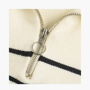 Old Money Suéter De Punto Vintage Chic Rayas Crema Azul Con Cremallera Colección Exclusiva