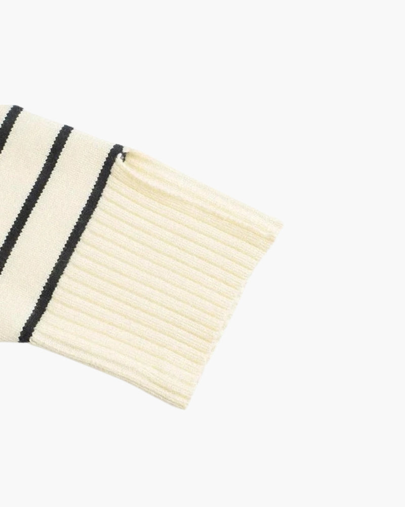 Old Money Suéter De Punto Vintage Chic Rayas Crema Azul Con Cremallera Colección Exclusiva