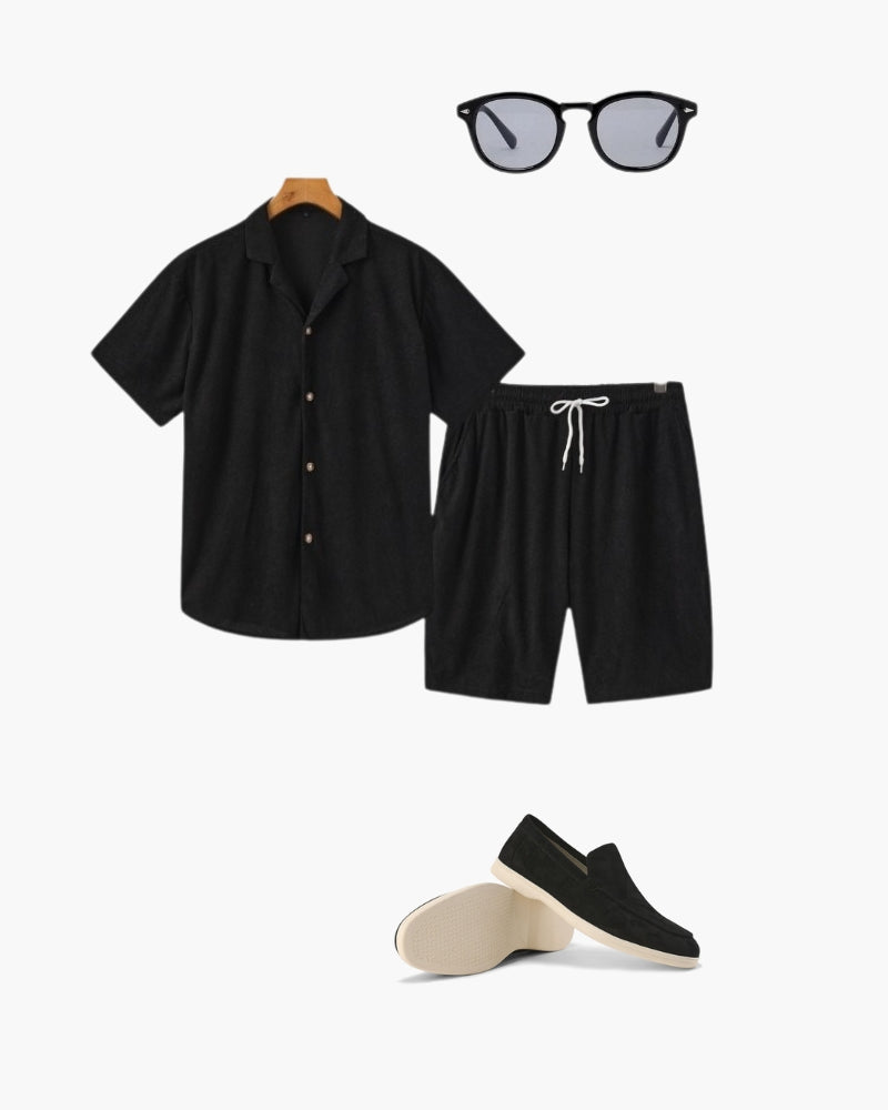 Avalon Conjunto Corduroy Colección Avalon Edición Limitada Con Zuecos De Cuero Minimalistas Y Gafas Tintadas