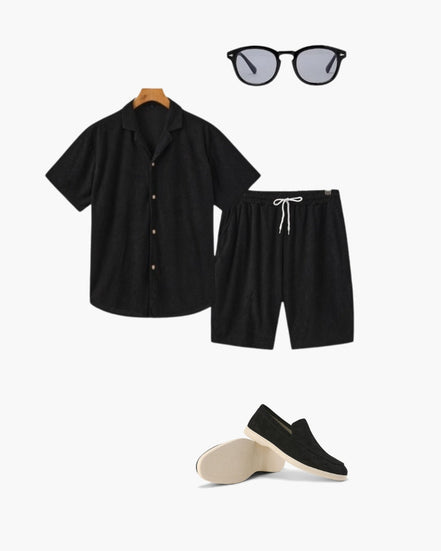 Avalon Conjunto Corduroy Colección Avalon Edición Limitada Con Zuecos De Cuero Minimalistas Y Gafas Tintadas