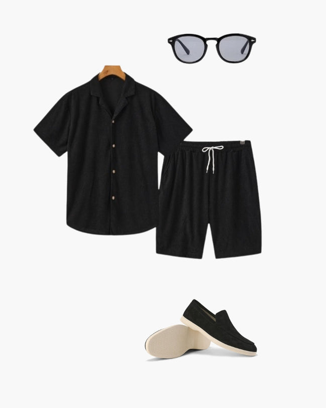 Avalon Conjunto Corduroy Colección Avalon Edición Limitada Con Zuecos De Cuero Minimalistas Y Gafas Tintadas