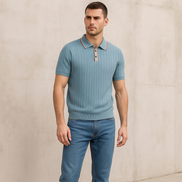 Polo De Punto Con Textura Chevron Y Gola Contrastante, Toque Sedoso Y Elástico, Colección Exclusiva