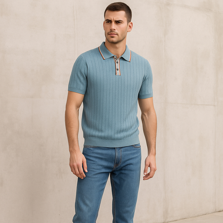 Polo De Punto Con Textura Chevron Y Gola Contrastante, Toque Sedoso Y Elástico, Colección Exclusiva