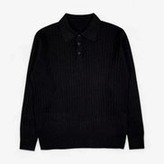 Polo De Tejido Canalé Negro De Manga Larga Con Gola Estructurada Y Botones Edición Exclusiva De Colección