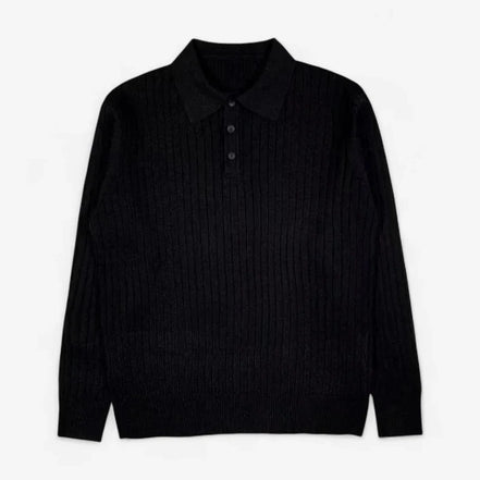 Polo De Tejido Canalé Negro De Manga Larga Con Gola Estructurada Y Botones Edición Exclusiva De Colección