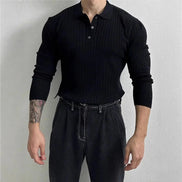 Polo De Tejido Canalé Negro De Manga Larga Con Gola Estructurada Y Botones Edición Exclusiva De Colección