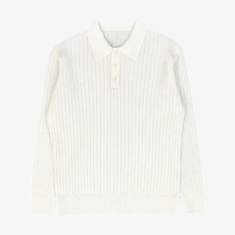 Polo De Tejido Canalé Negro De Manga Larga Con Gola Estructurada Y Botones Edición Exclusiva De Colección