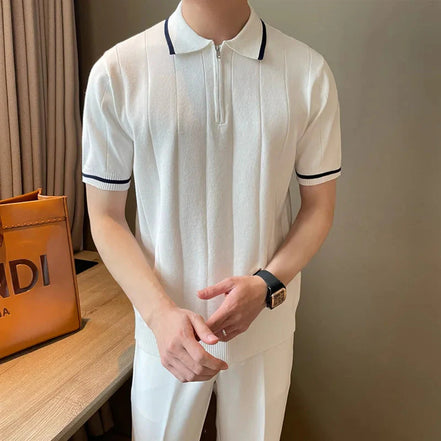 Old Money Polo de Punto Premium con Media Cremallera Colección Exclusiva y Tejido Suave