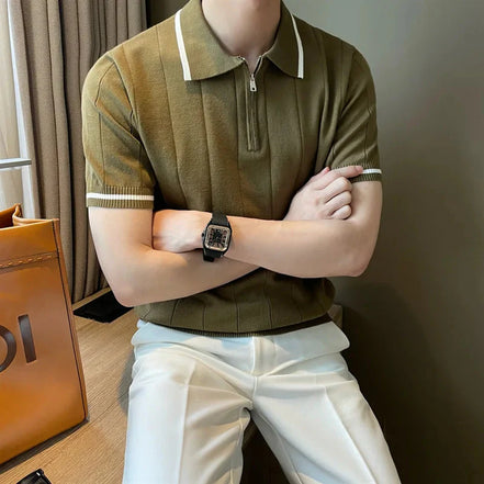 Old Money Polo de Punto Premium con Media Cremallera Colección Exclusiva y Tejido Suave
