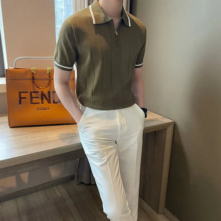 Old Money Polo de Punto Premium con Media Cremallera Colección Exclusiva y Tejido Suave