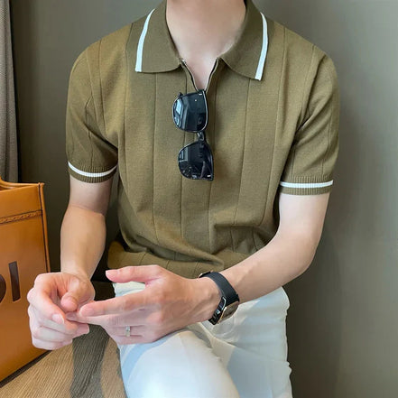 Old Money Polo de Punto Premium con Media Cremallera Colección Exclusiva y Tejido Suave