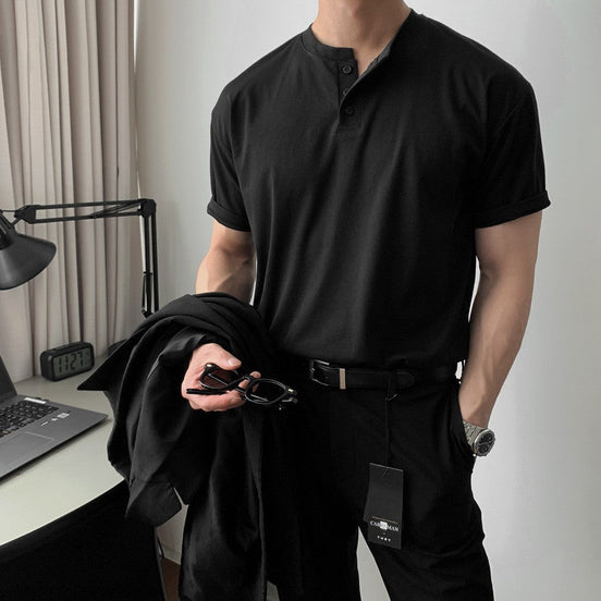 Camiseta Henry Collar de la Colección Old Money, Poliéster Suave, Estilo Minimalista y Exclusivo