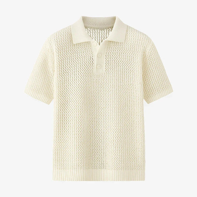 Old Money Polo De Malla Mesh Knit Tejido Abierto Y Caída Relajada Exclusiva Y Distinción
