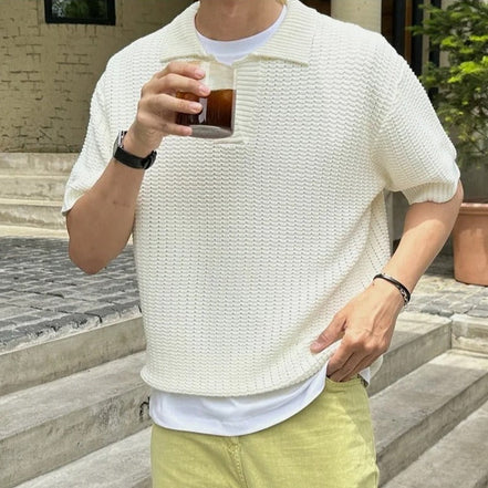 Old Money Polo De Malla Mesh Knit Tejido Abierto Y Caída Relajada Exclusiva Y Distinción