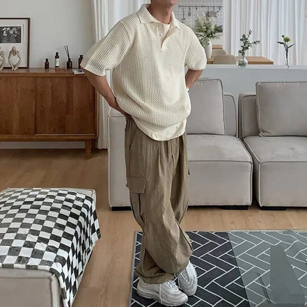 Old Money Polo De Malla Mesh Knit Tejido Abierto Y Caída Relajada Exclusiva Y Distinción