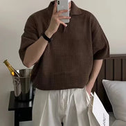 Old Money Polo De Malla Mesh Knit Tejido Abierto Y Caída Relajada Exclusiva Y Distinción